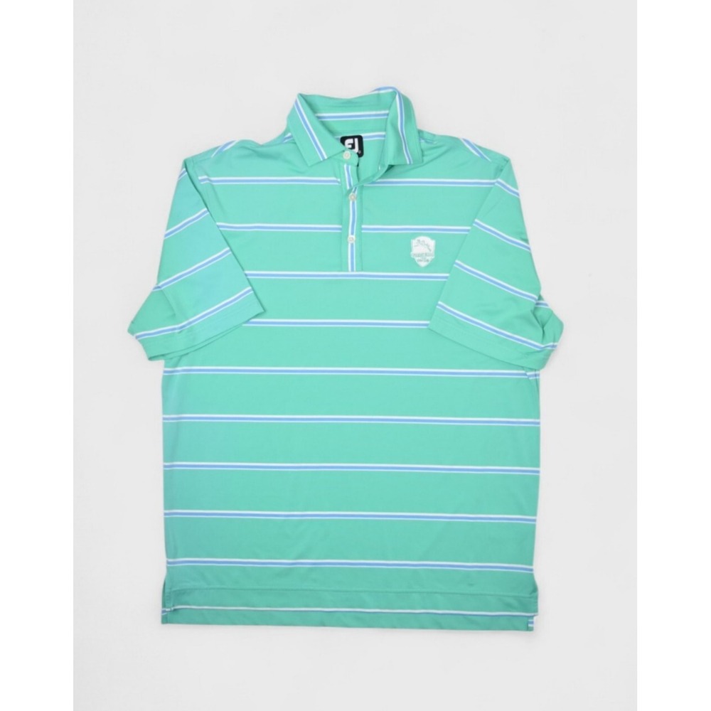 FootJoy Mens L Golf Polo Green Striped Stretch Performance Running Deer Logo